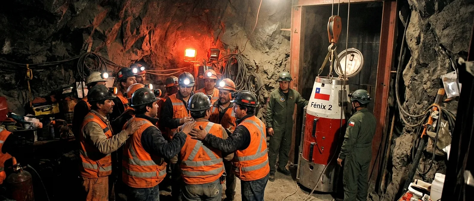 Chilean miners emerging from rescue capsule after 69 days trapped underground in San José mine