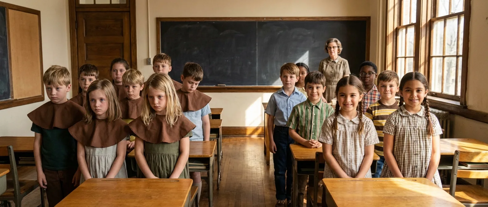 Η Jane Elliott διδάσκει στην τάξη της κατά τη διάρκεια του πειράματος με τα μπλε και καφέ μάτια το 1968