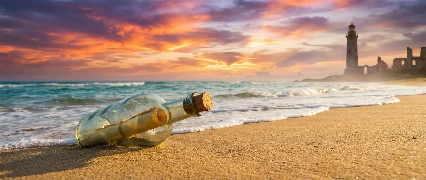 Weathered glass bottle washed up on beach containing century-old handwritten message