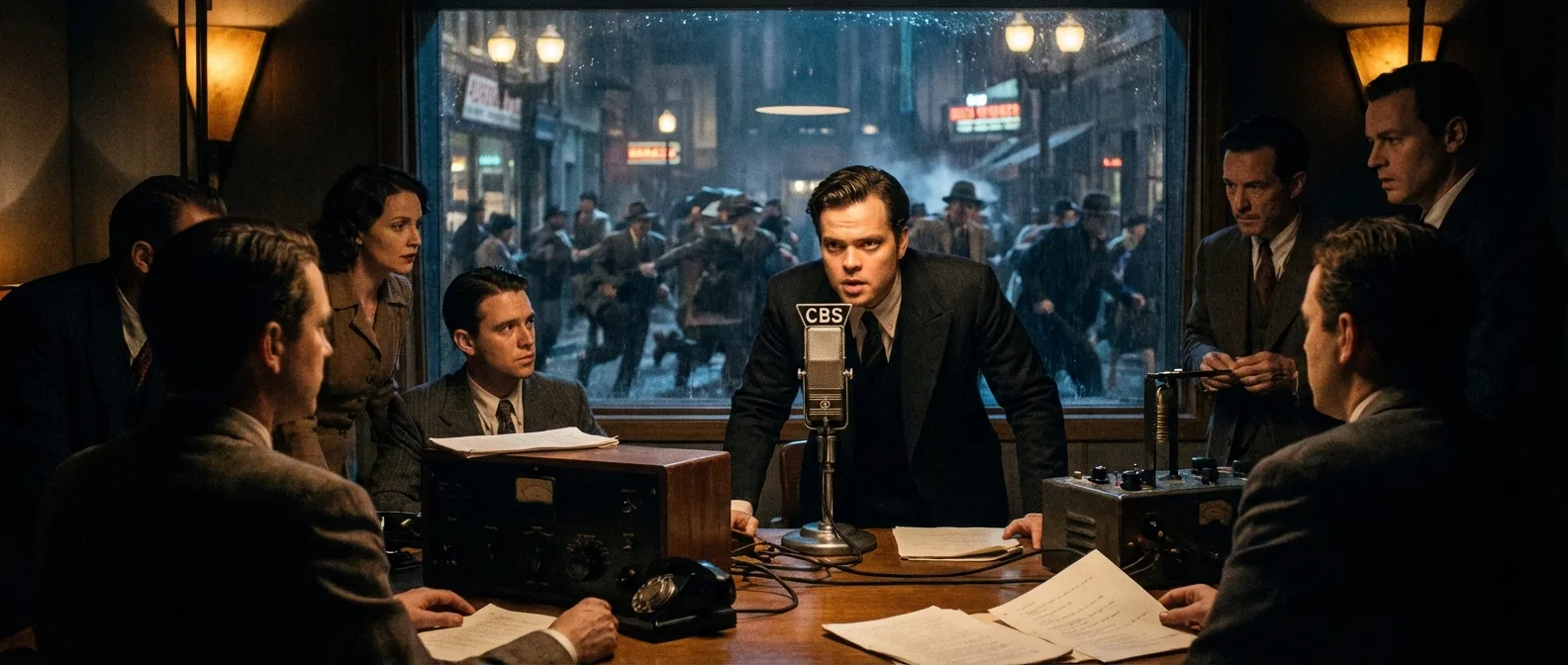 Orson Welles during the infamous 1938 War of the Worlds radio broadcast that caused nationwide panic