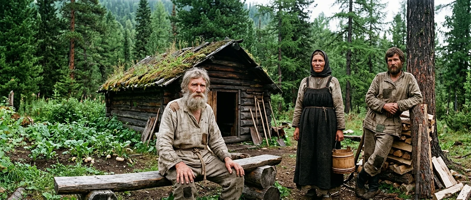 The Lykov family cabin deep in the Siberian taiga wilderness where they lived in isolation for 40 years