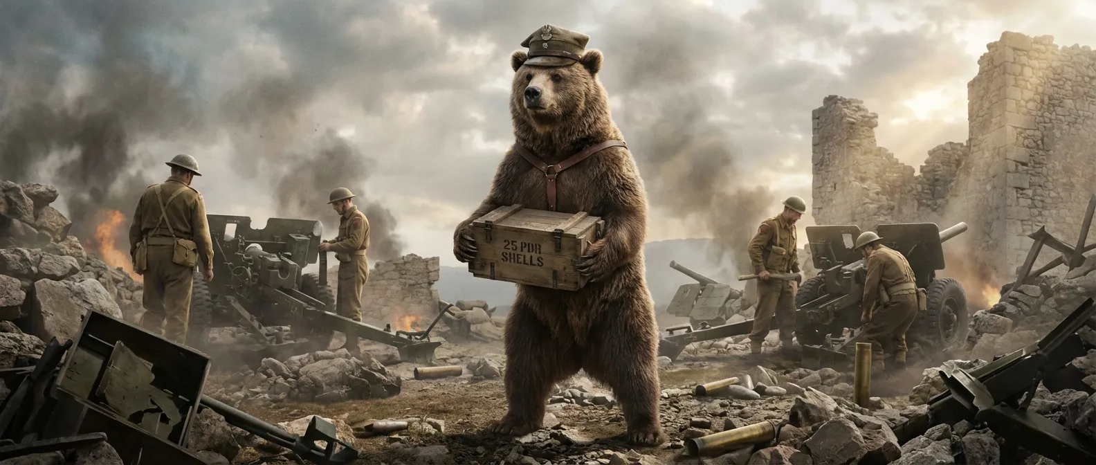 Η αρκούδα Wojtek με Πολωνούς στρατιώτες κατά τη διάρκεια του Β΄ Παγκοσμίου Πολέμου