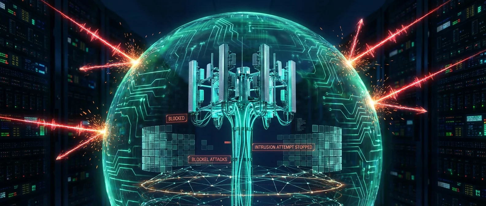 5G cybersecurity diagram showing IoT threats, supply chain risks, and protection solutions for 2026