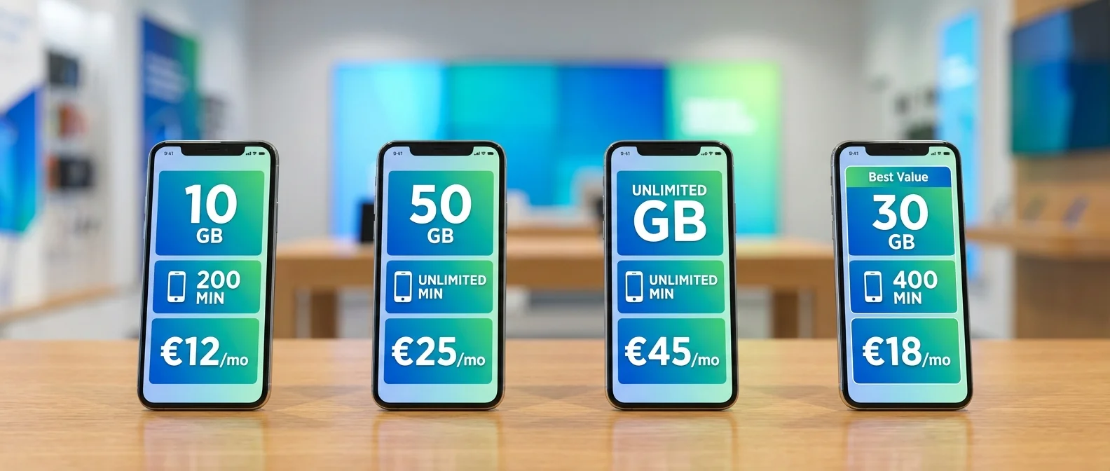 Comparison chart of Greece's top mobile plans from Cosmote Telekom, Vodafone and Nova in 2026 showing pricing and features