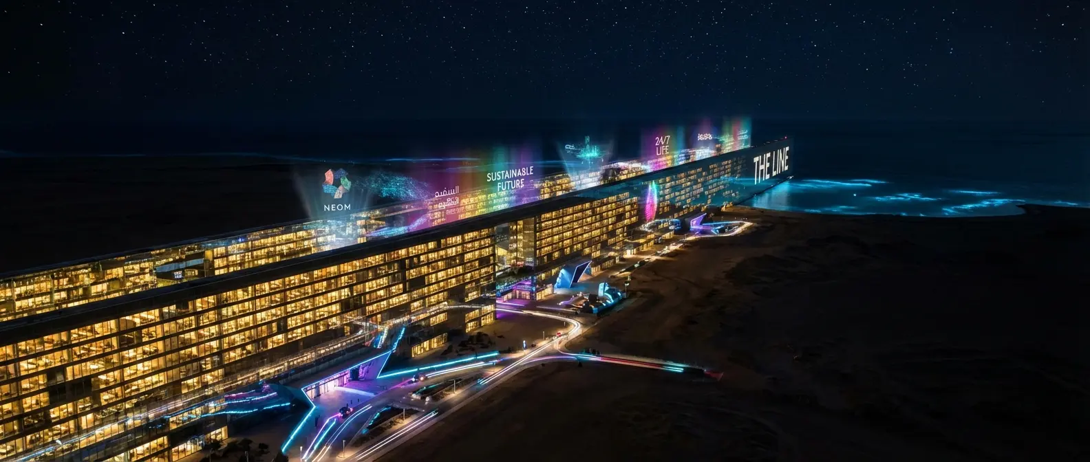 The Line vertical layout - Cross-section showing different levels from residential to commercial zones