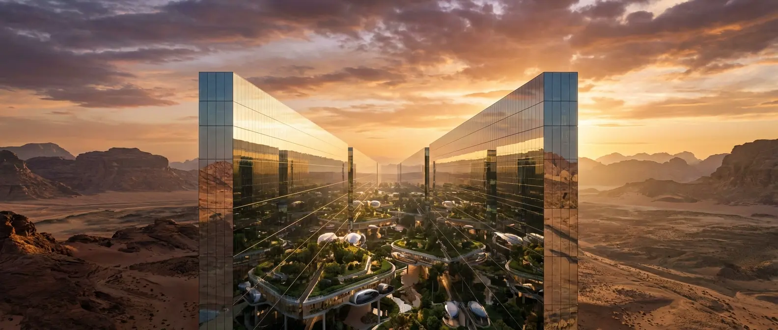 The Line construction progress - Heavy machinery and workers building the world's most ambitious megaproject