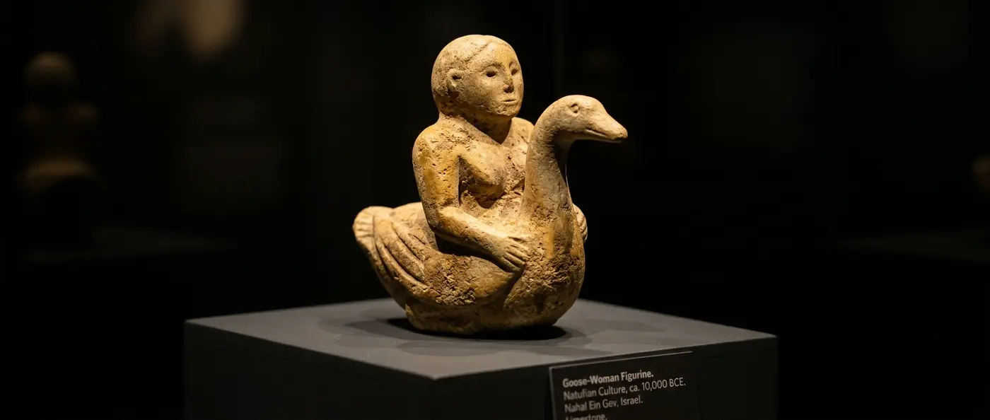 12,000-year-old limestone figurine showing woman holding goose from Israel archaeological site