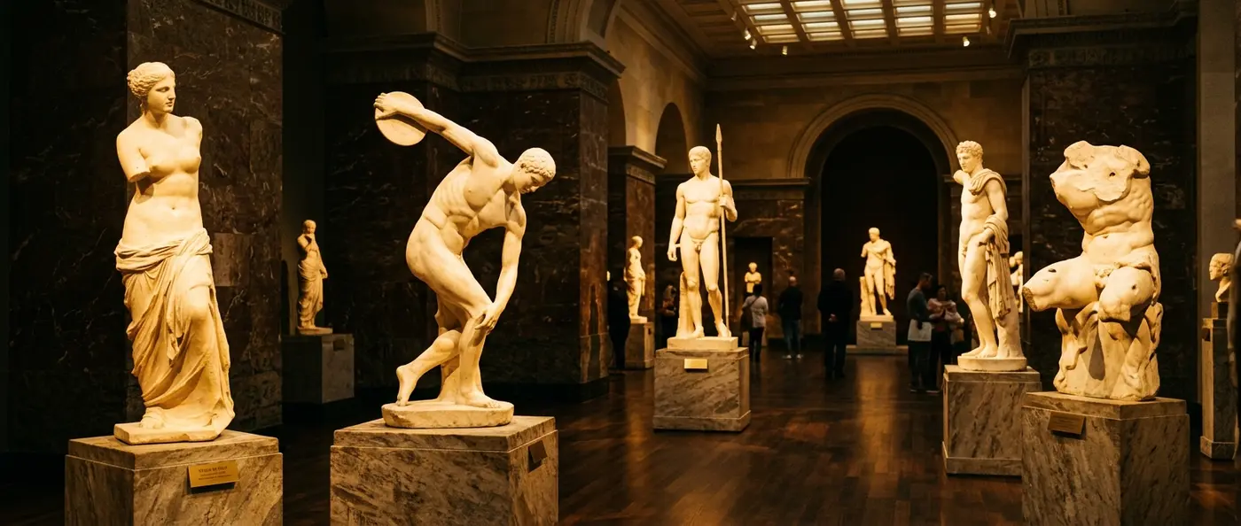 Ancient Greek marble sculpture showcasing perfect proportions and classical beauty techniques