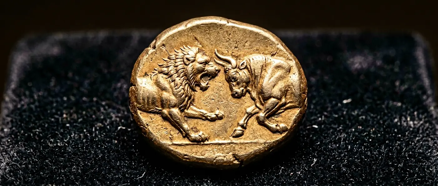 Ancient Lydian electrum coins showing the world's first minted currency