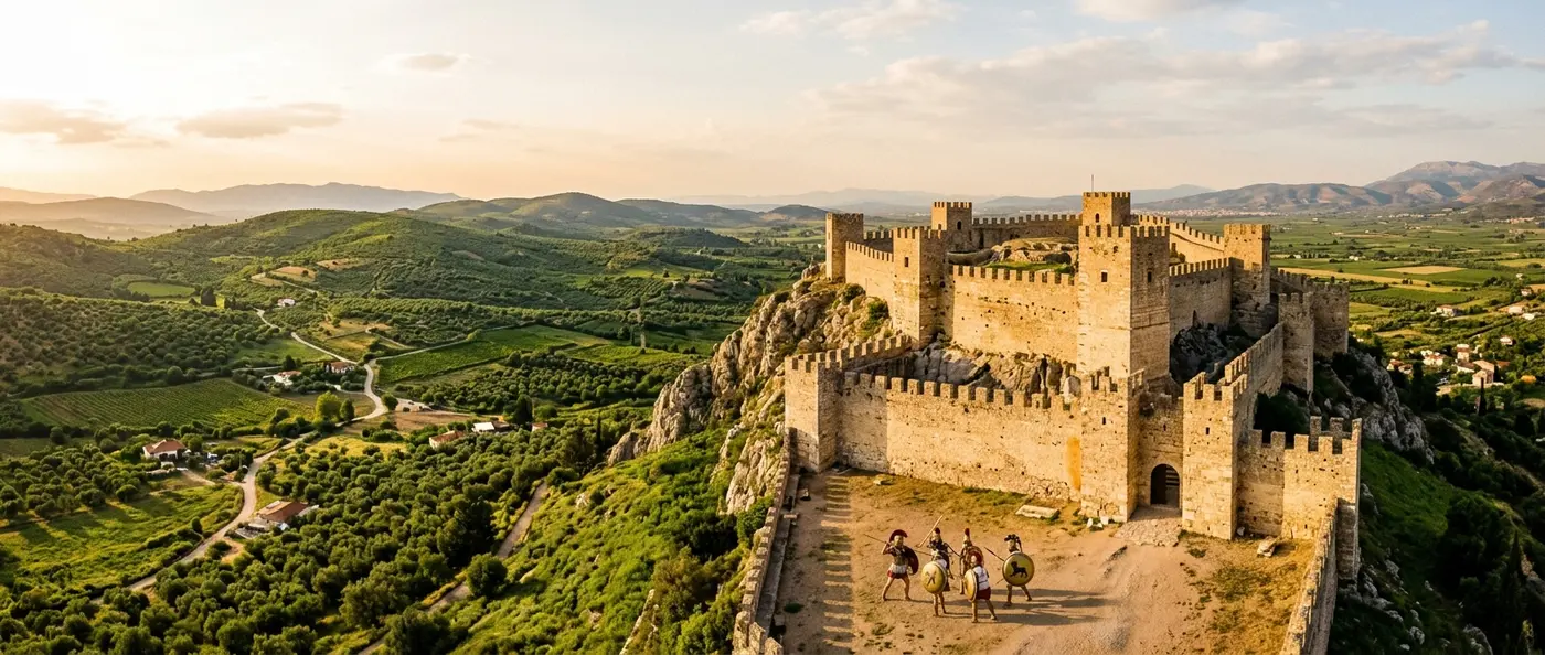 Ancient ruins of Thebes showing archaeological remains of the once-powerful Greek city-state that rivaled Athens
