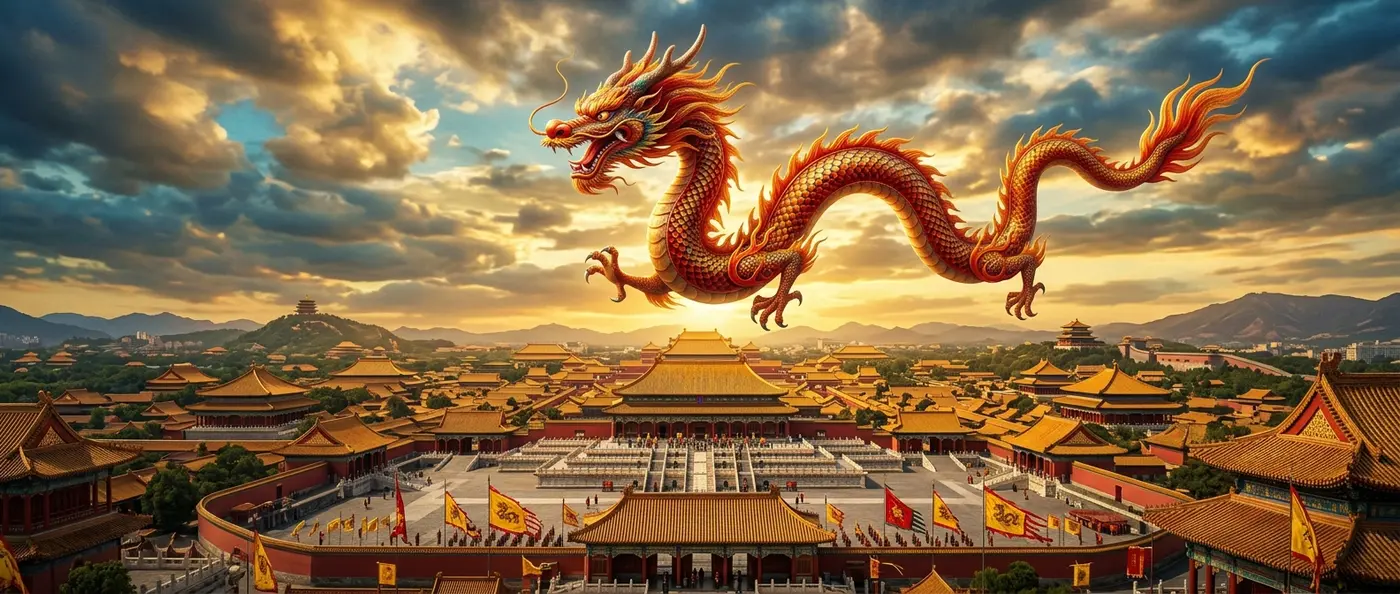 Ancient Chinese dynasty timeline showing Shang bronze artifacts to Ming imperial palace