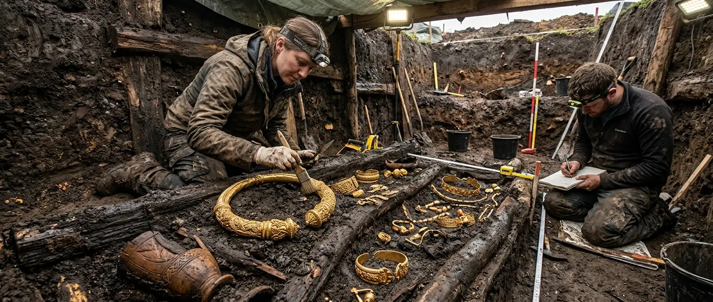 2,600-year-old Celtic wooden burial chamber with preserved oak beams excavated near Riedlingen, Germany