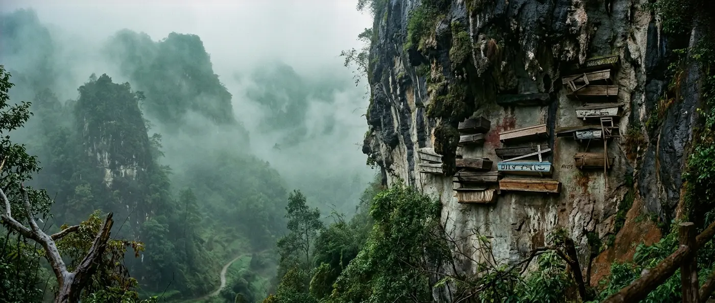 China's hanging coffins suspended on vertical cliff faces