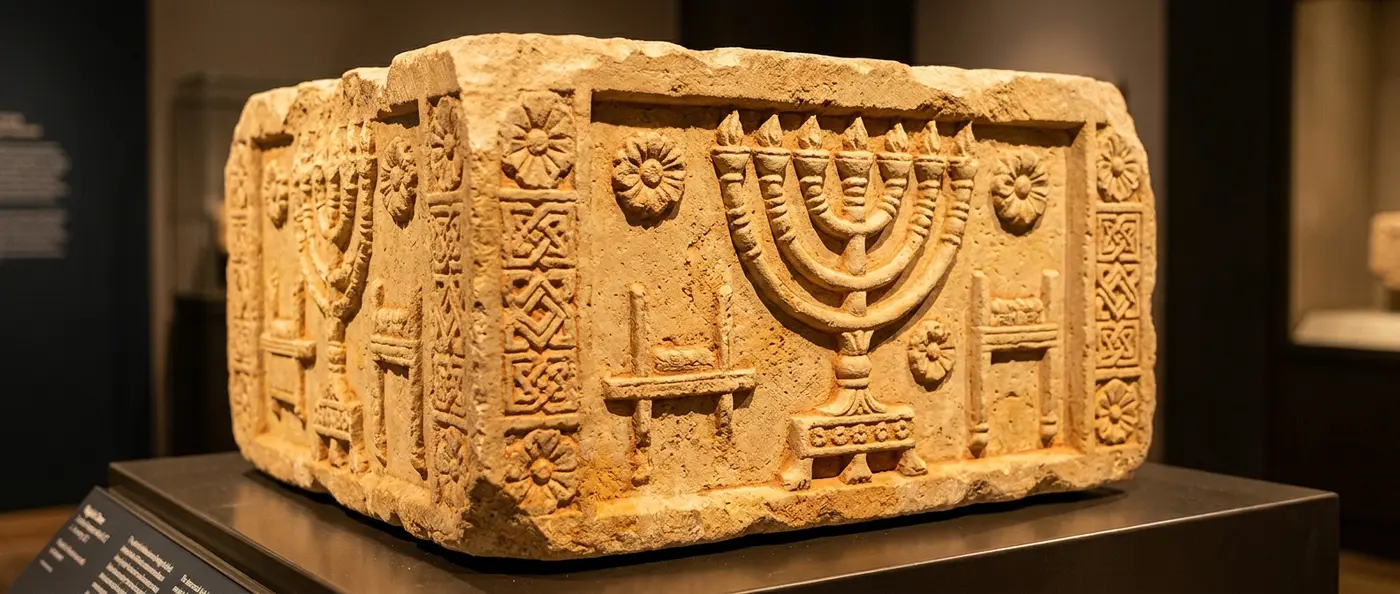 The Magdala Stone showing the world's oldest known menorah carving from the Second Temple period