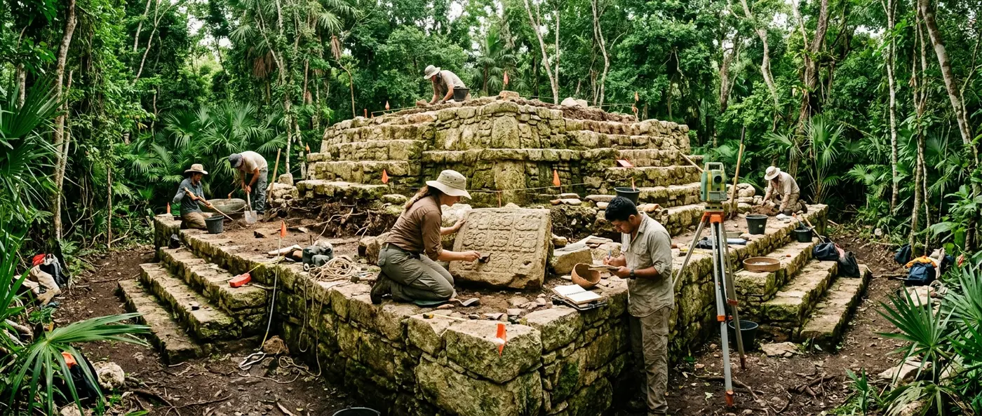 Maya ritual platform discovery beneath ancient ballcourt in Yucatan Peninsula