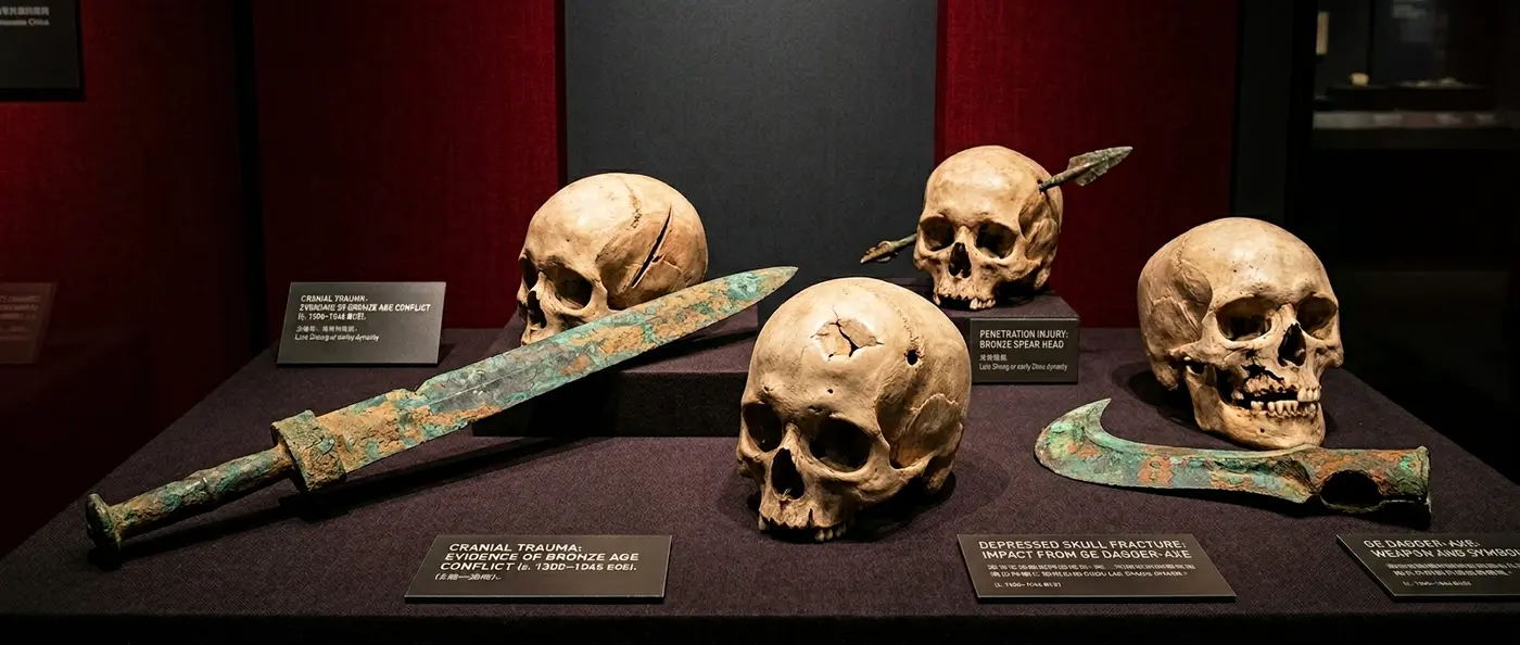 Bronze Age Chinese skull from Mogou cemetery showing multiple stab wounds from extreme violence 3,700 years ago