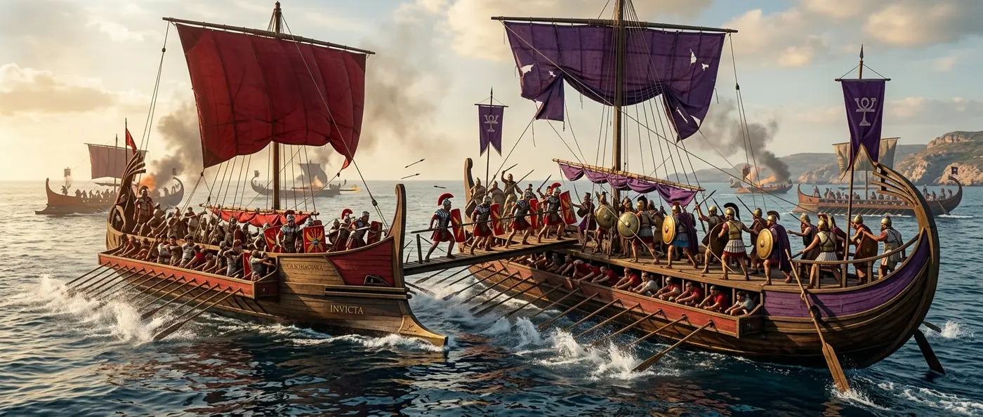 Roman and Carthaginian forces clash in epic ancient battle scene depicting the brutal Punic Wars conflict