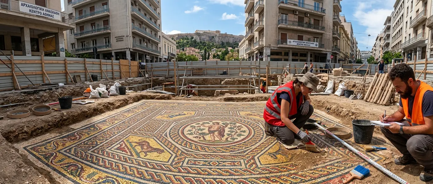 Ancient 4th century BC mosaic discovered in central Athens in 2026