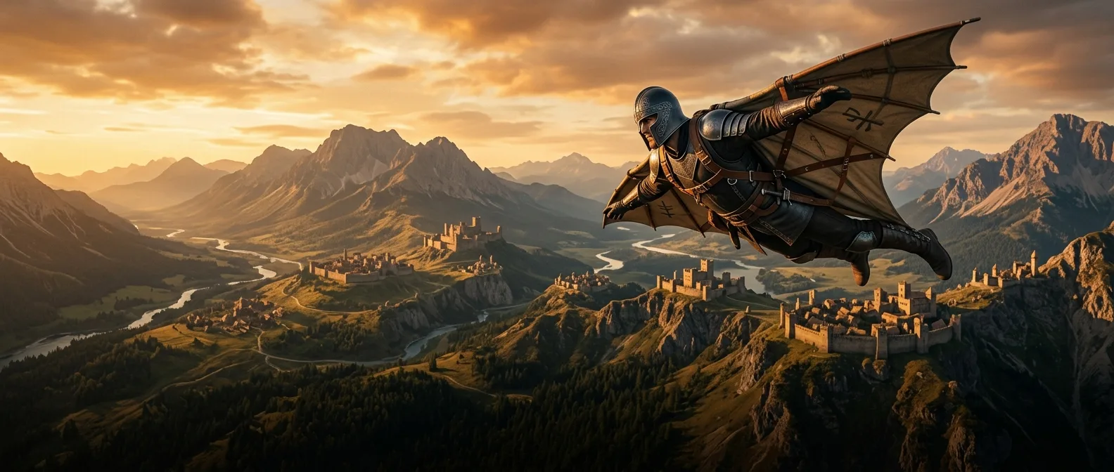 Crimson Desert protagonist Kliff wielding sword in vast fantasy landscape with BlackSpace Engine visuals