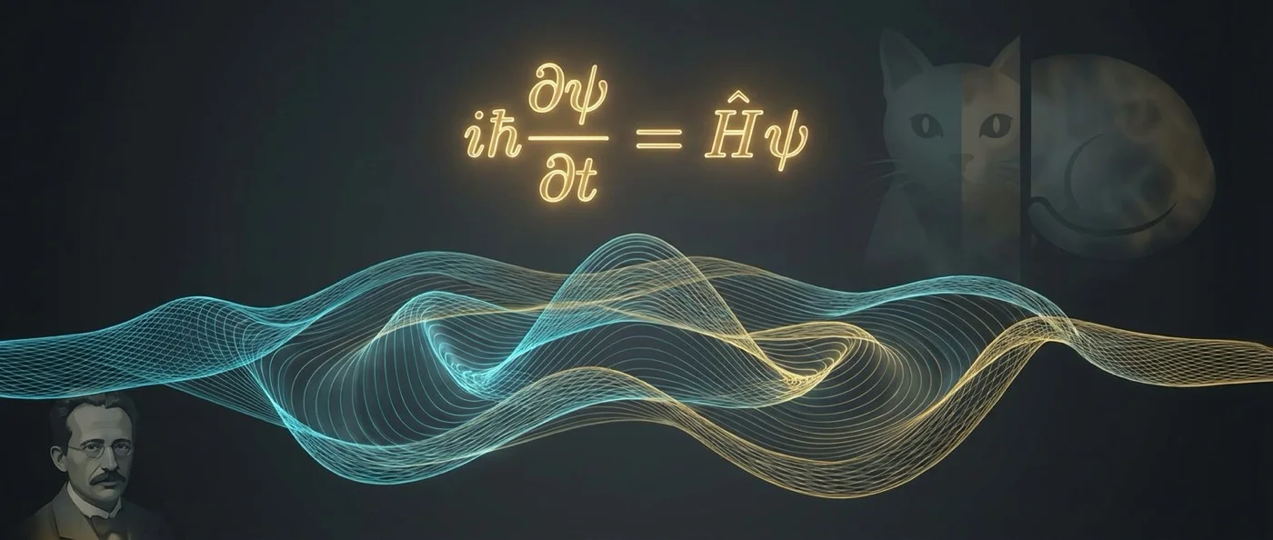 Portrait of Erwin Schrödinger working on his famous wave equation that revolutionized quantum mechanics