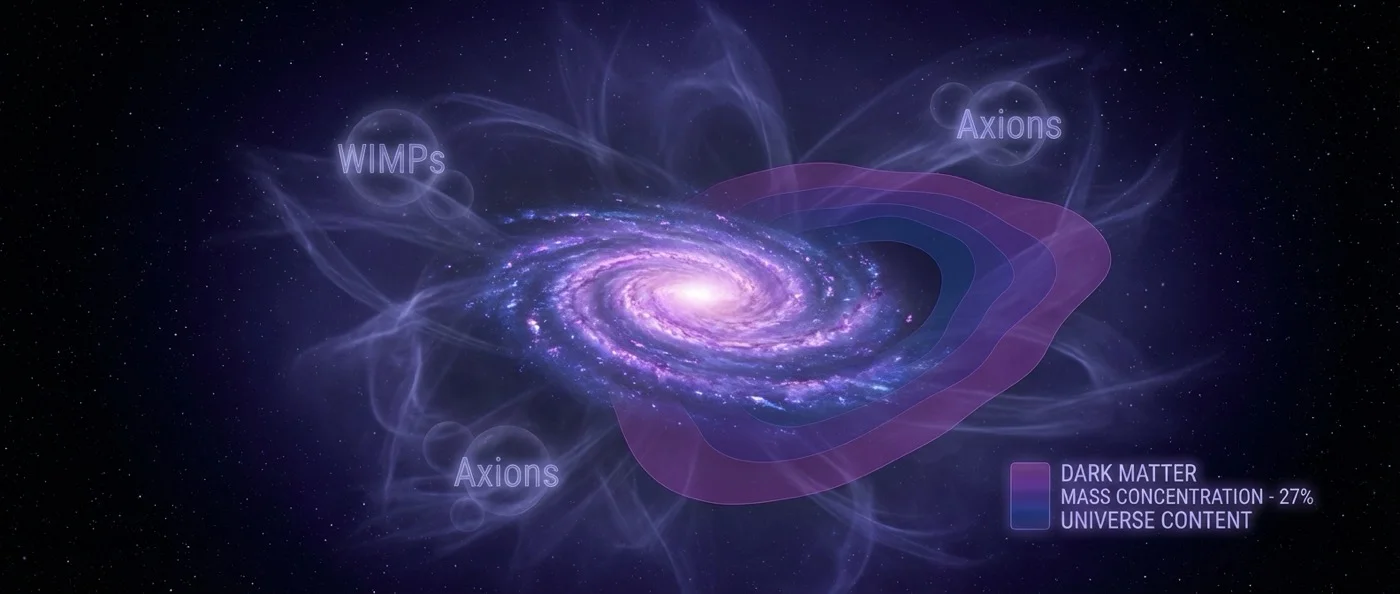 Visualization of dark matter distribution throughout the universe showing invisible quantum particles