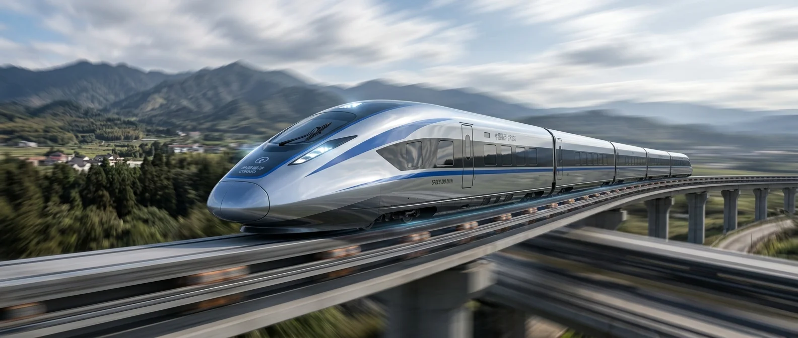 China's CRRC maglev train floating above guideway at 600 km/h using magnetic levitation technology
