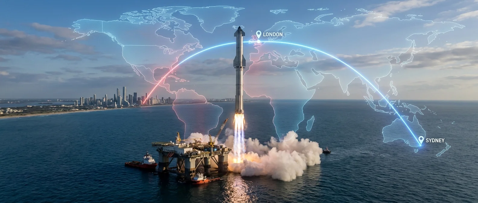 SpaceX Starship performing suborbital point-to-point flight between Earth cities