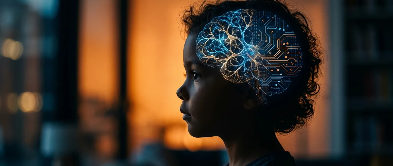 Brain comparison showing AI impact on neural pathways in children versus adults