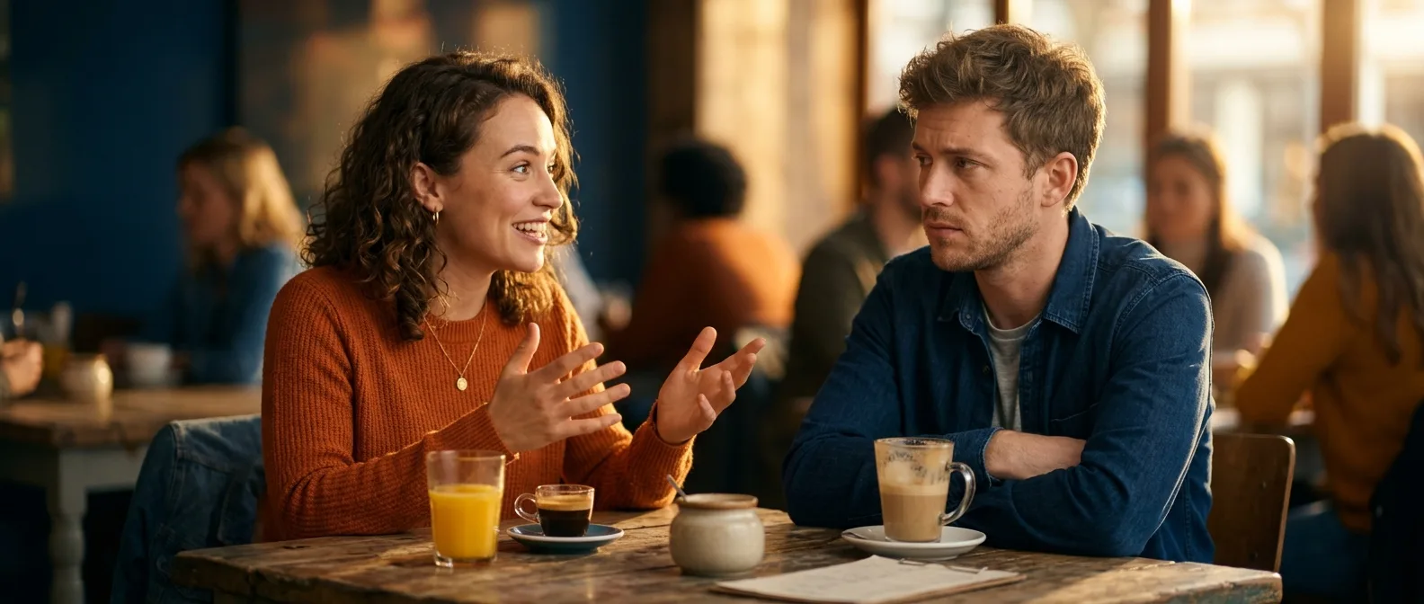 Person asking fake question while waiting to talk about themselves - boomerasking behavior illustration