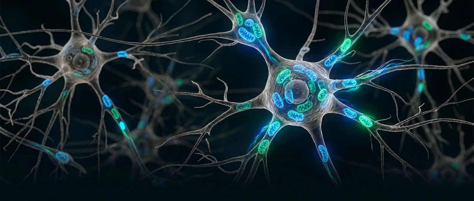 Brain cells showing mitochondrial energy dysfunction in depression