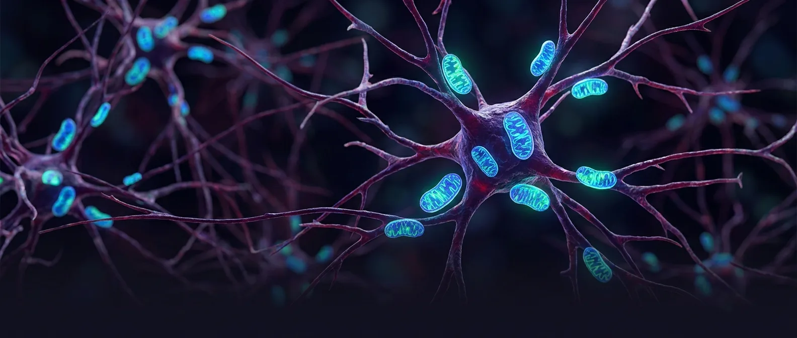Mitochondria cells showing energy dysfunction in depression patients under microscope