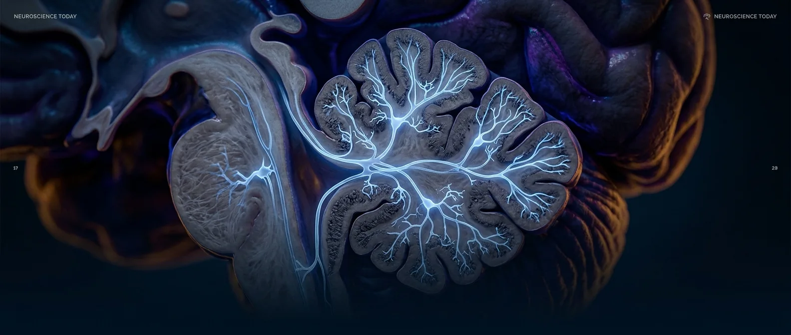 Cerebellar neural circuit diagram showing Purkinje cells and error-detection pathways in brain learning