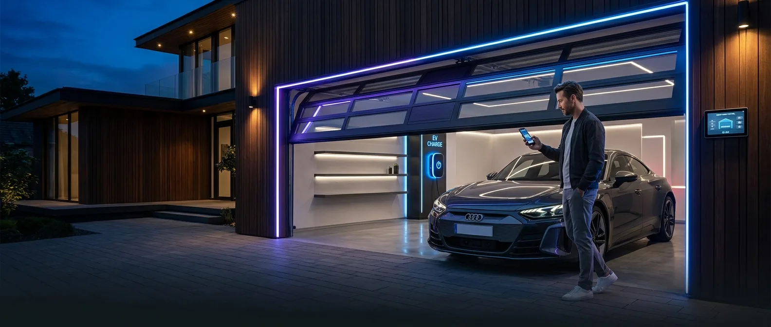 Smart garage door automation system with smartphone control and security cameras