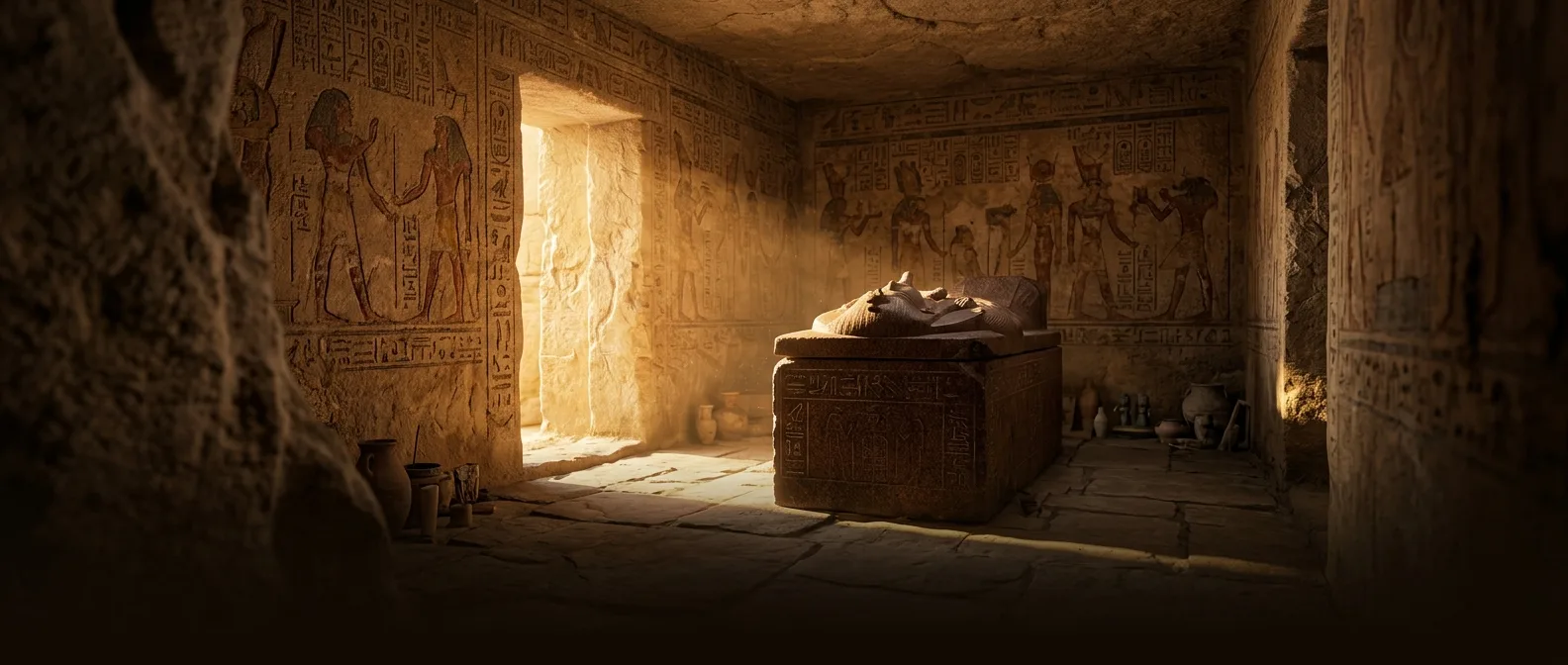 Thutmose II tomb entrance in Valley of Kings showing ancient Egyptian hieroglyphs and archaeological excavation site