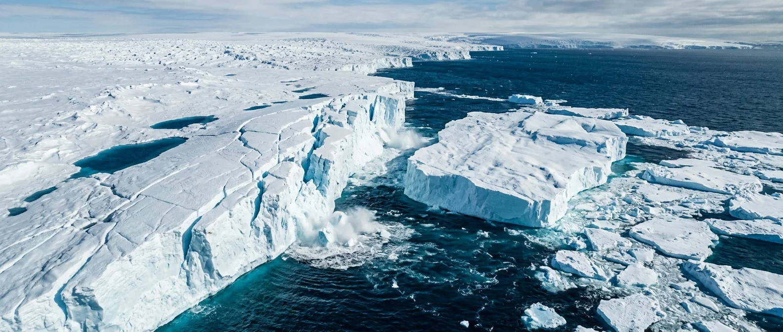Satellite imagery of Antarctica showing ice loss equivalent to the size of two countries