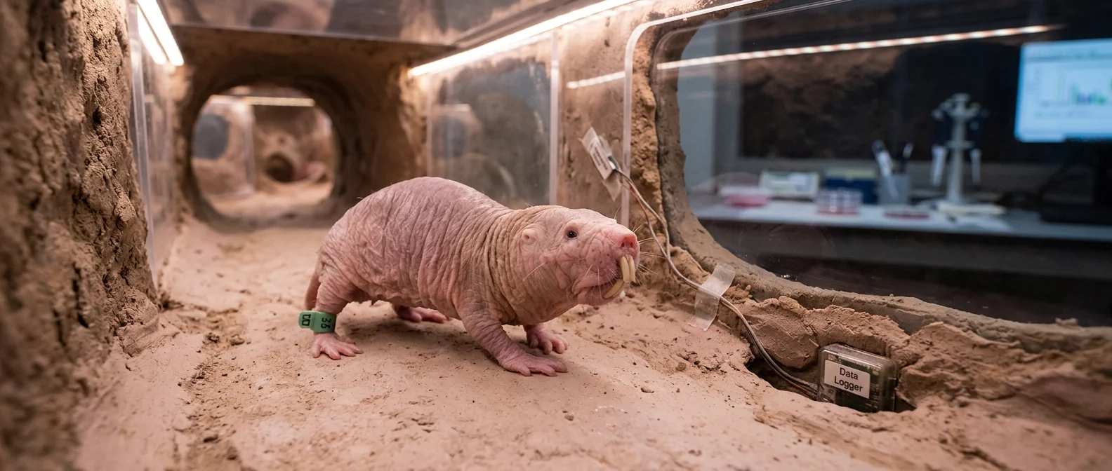 Naked mole rat colony in underground burrow system showing their unique social structure and biology