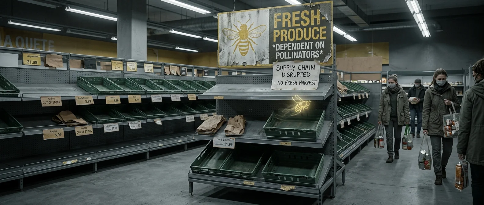 Dead bees scattered on ground - symbol of global CCD crisis and pollinator extinction