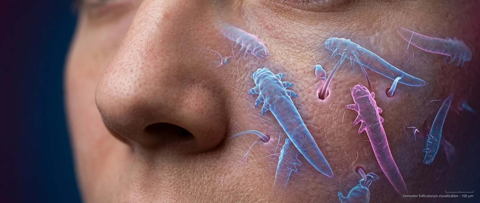 Microscopic view of human microbiome organisms living on skin