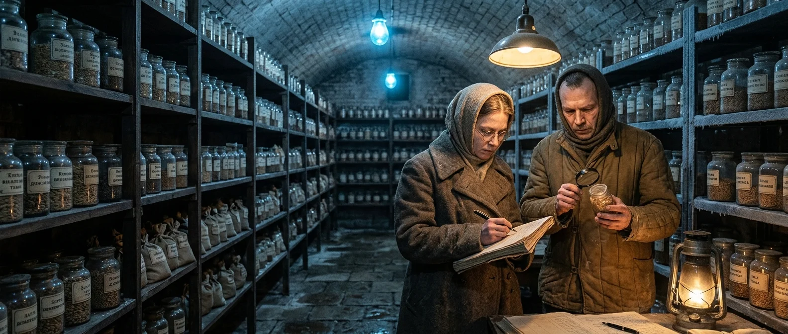 Vavilov Institute scientists protecting seed collections during the Siege of Leningrad