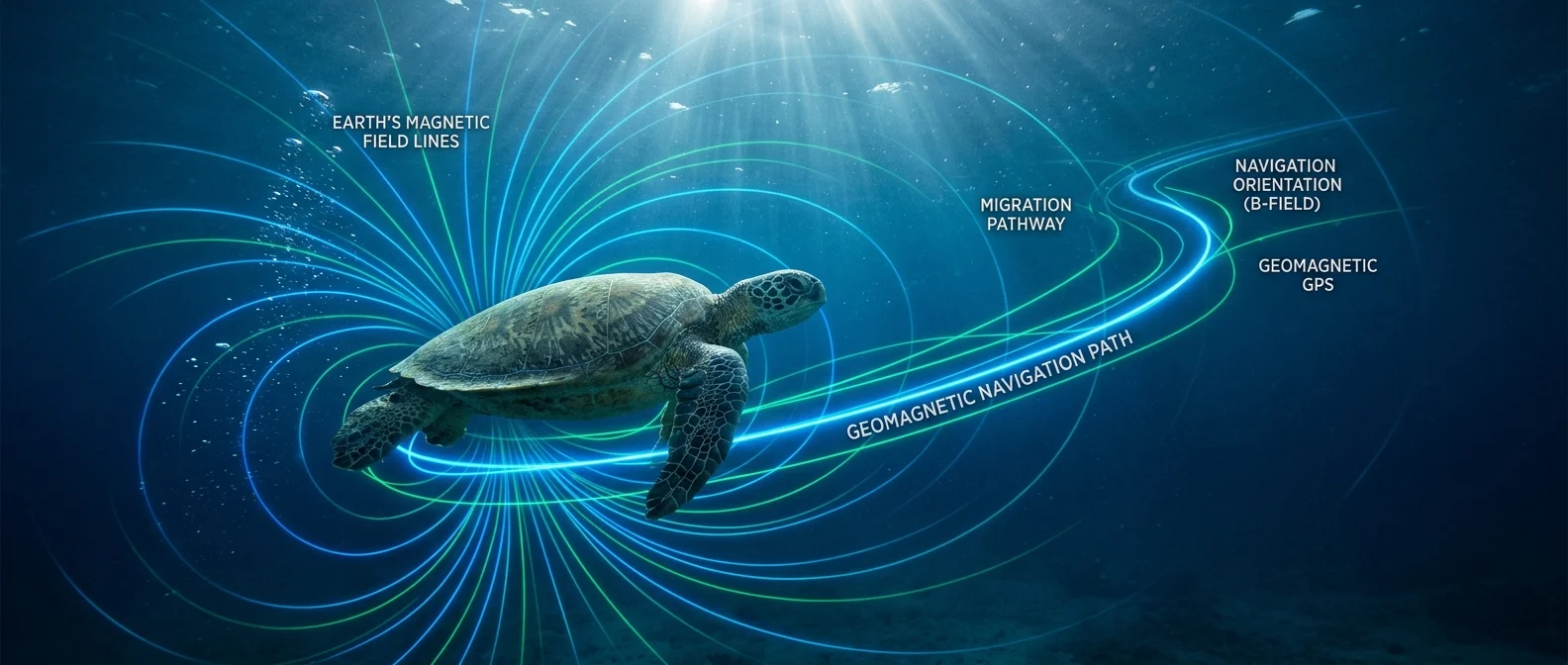 Θαλάσσια χελώνα Caretta caretta πλοηγείται με μαγνητικό GPS στον ωκεανό