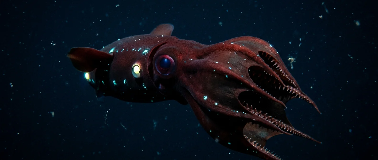 Vampire squid Vampyroteuthis infernalis bioluminescent deep sea creature
